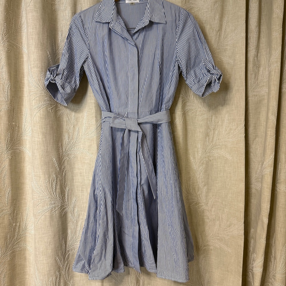 Striped Mid-length Sleeve Shirt Dress